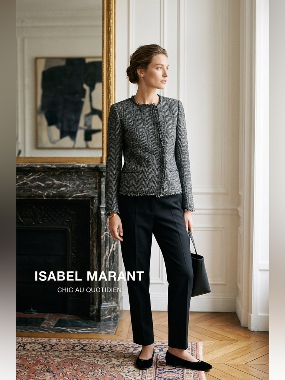 Isabel Marant Etoile Black White Chevron Tweed Linen Blazer Jacket Sz 36 US 4/6